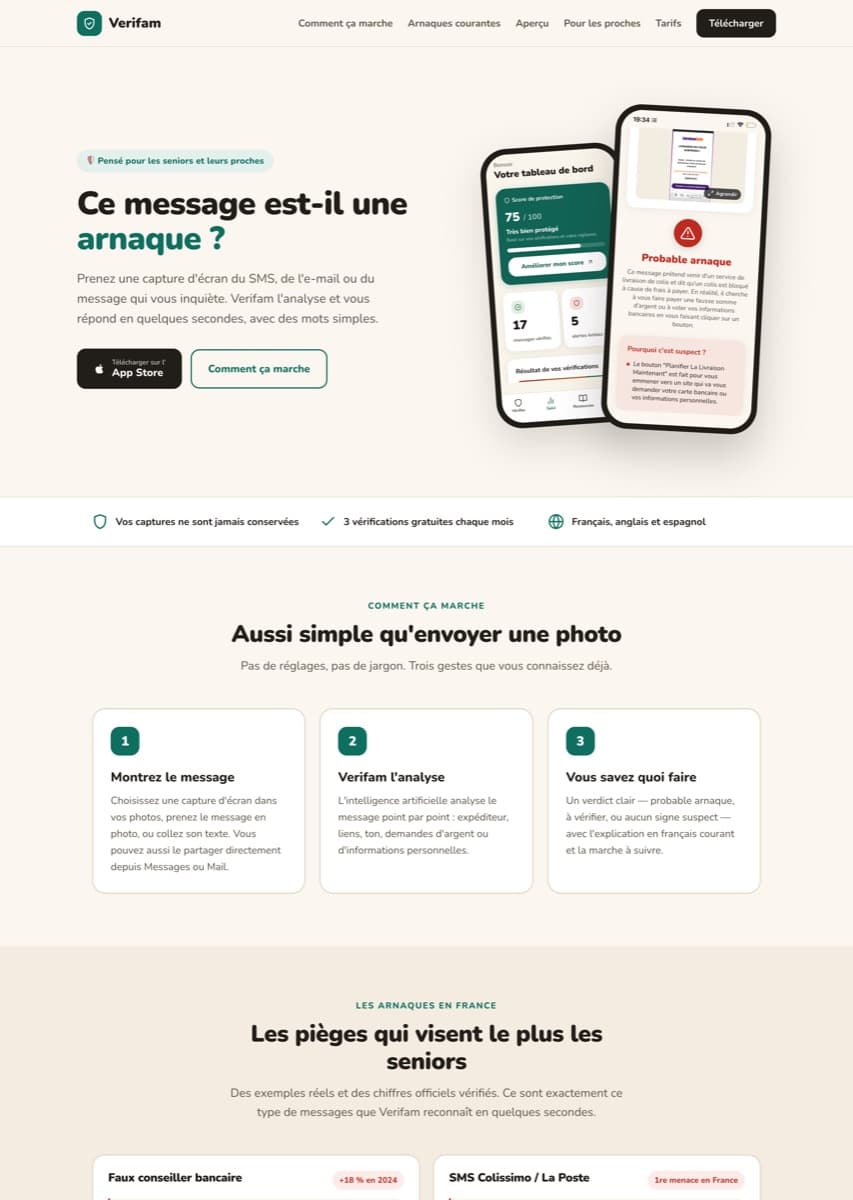 Verifam — App iOS + web de lanzamiento